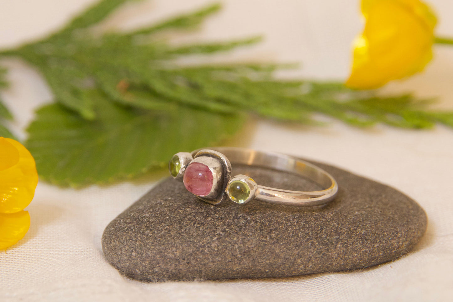 Sterling silver peridot tourmaline ring