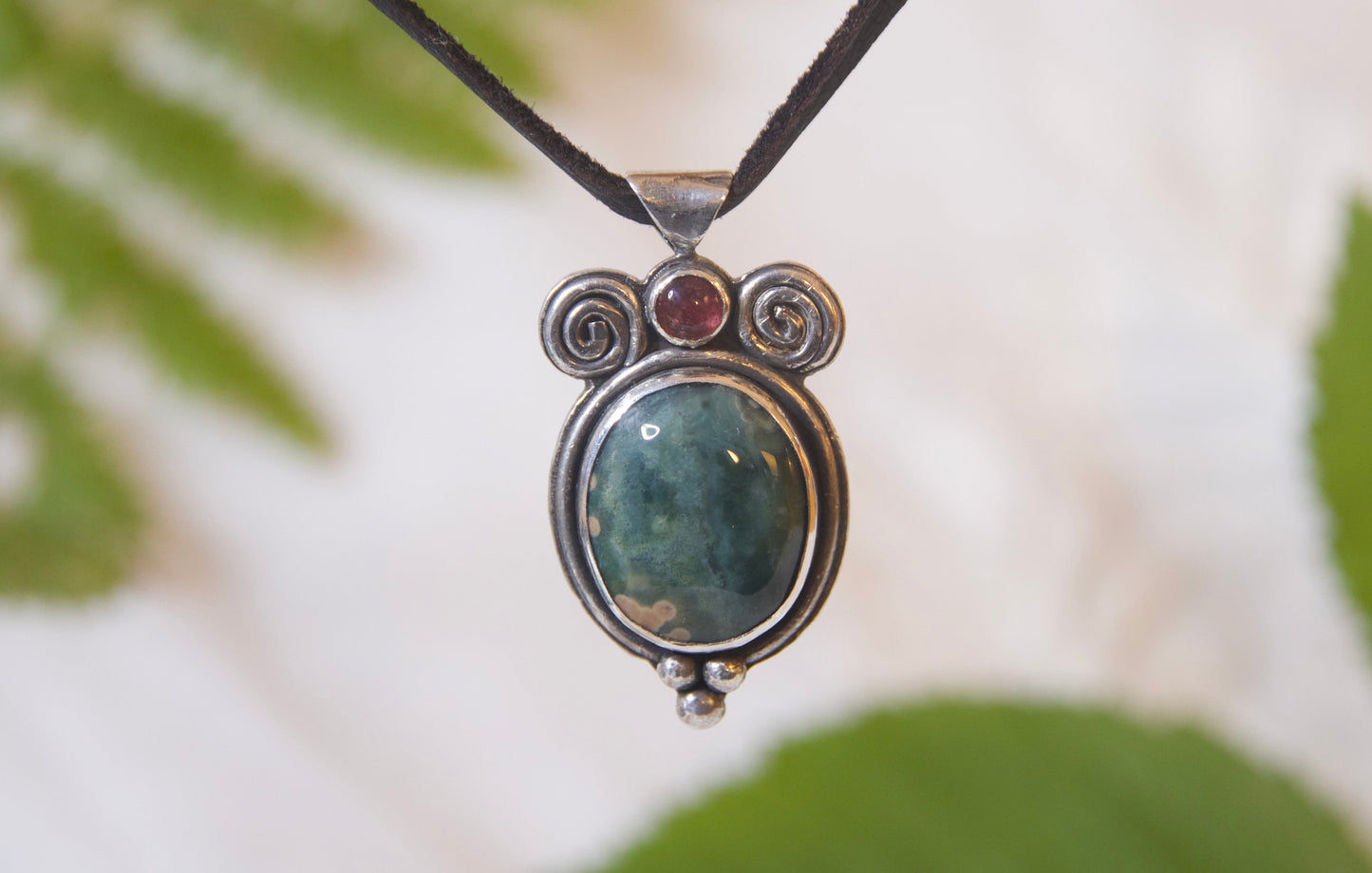 sterling silver Ocean jasper tourmaline pendant