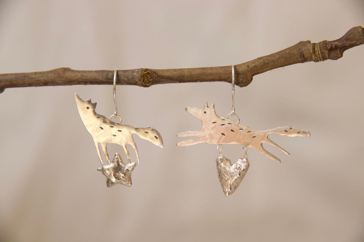 One of a kind jumping and moon gazing earrings