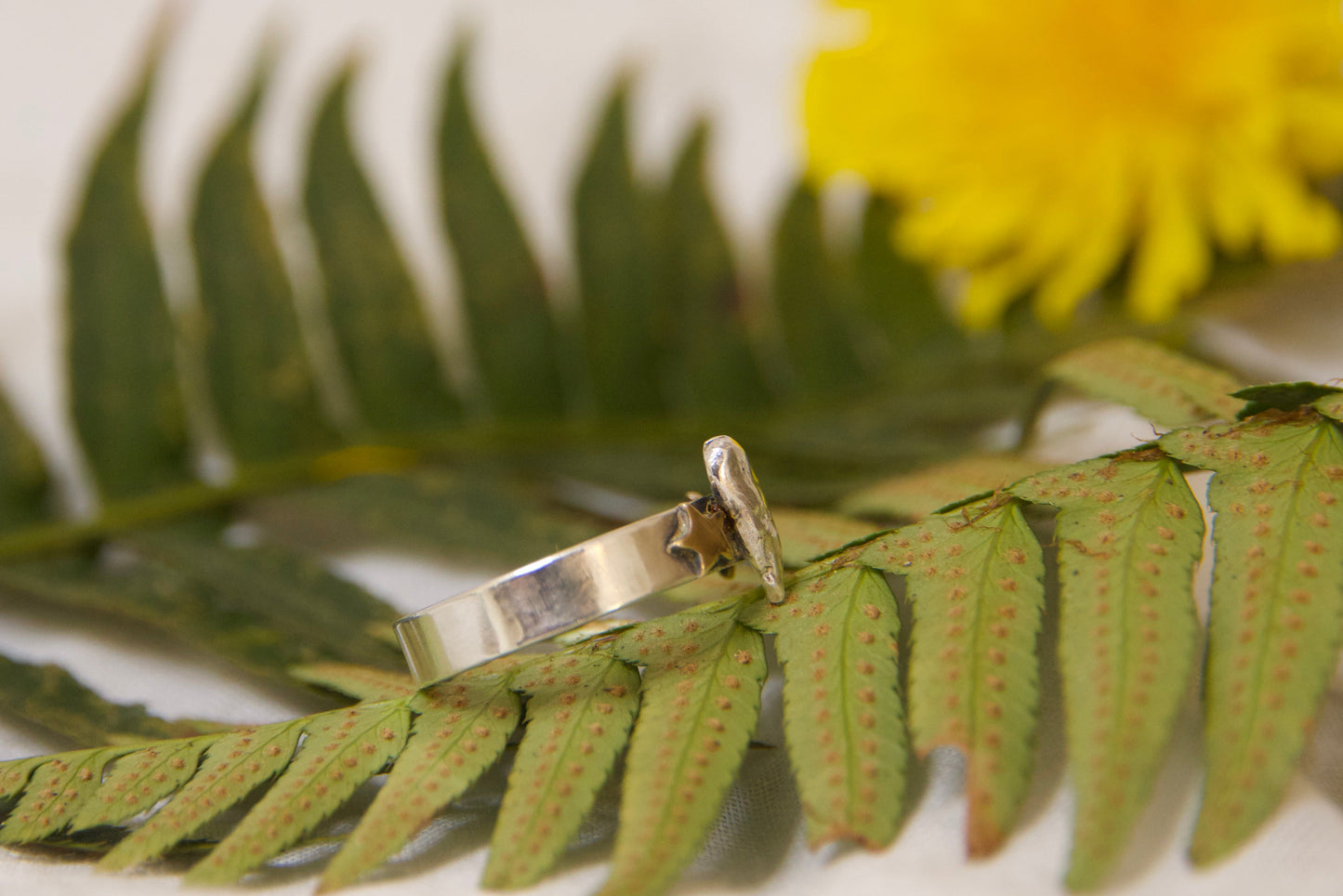 Handcrafted heart and star love ring in sterling silver and brass. Hand cut and smithed