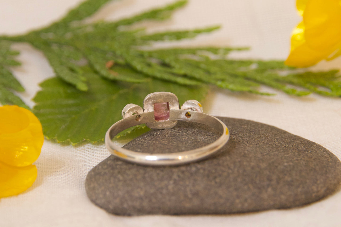 The back of tourmaline and peridot ring
