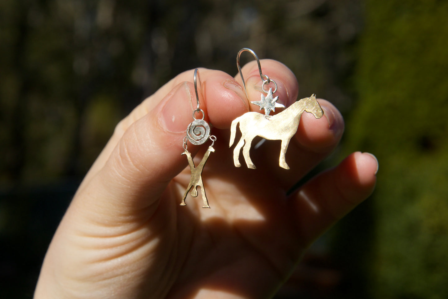 One of a kind horse and person earrings unique design handmade 