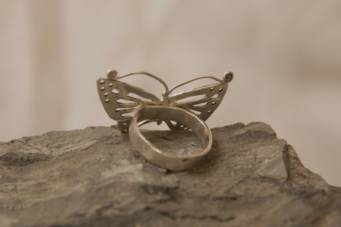 Handcrafted artistically made sterling silver butterfly ring made with love