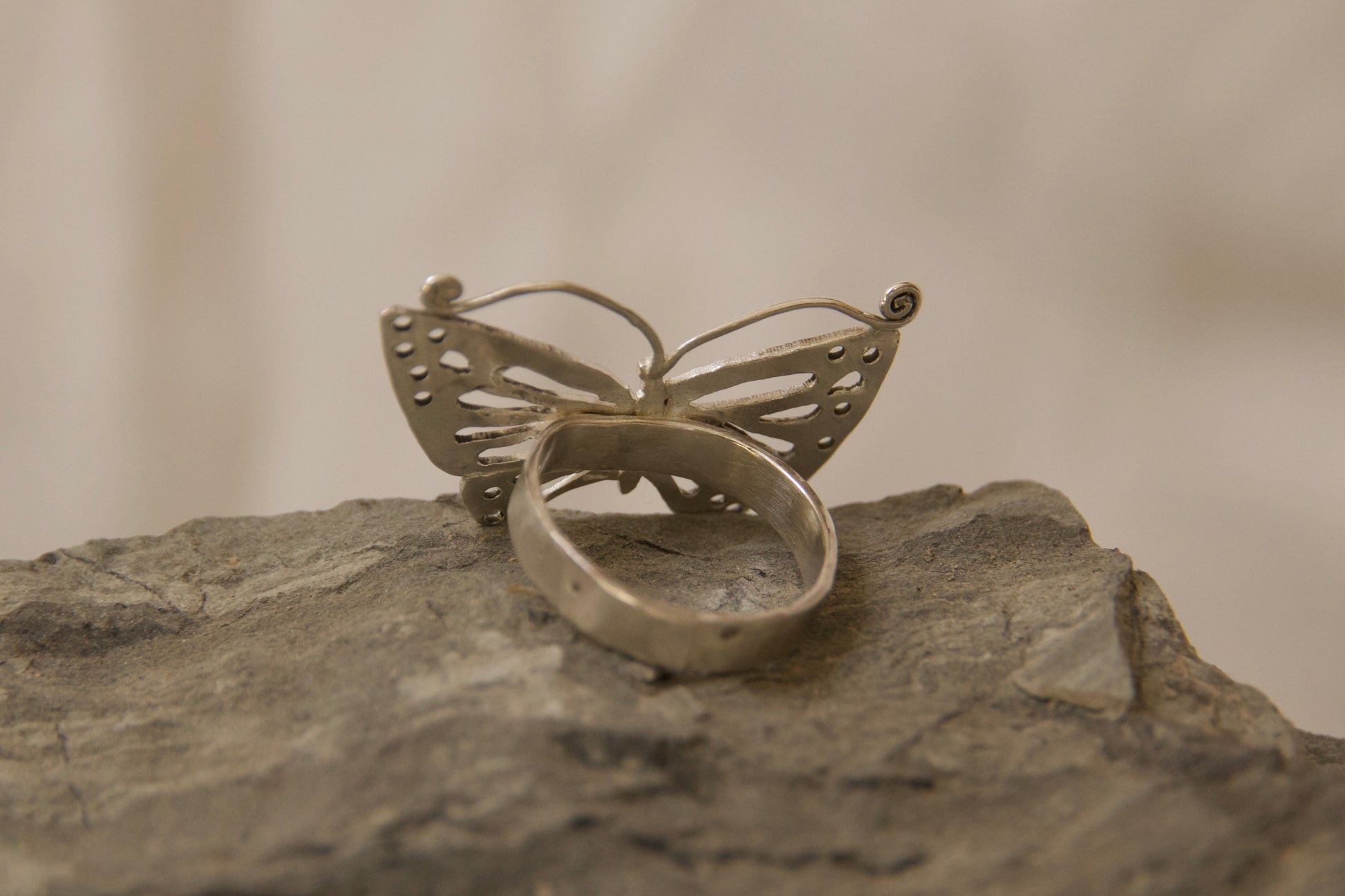 Handcrafted artistically made sterling silver butterfly ring made with love