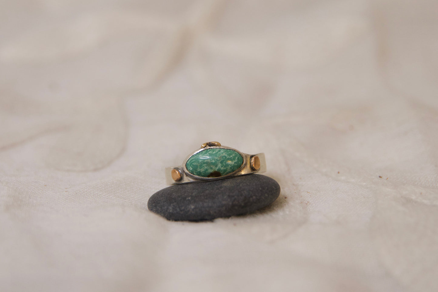 Sterling silver and brass turquoise ring 