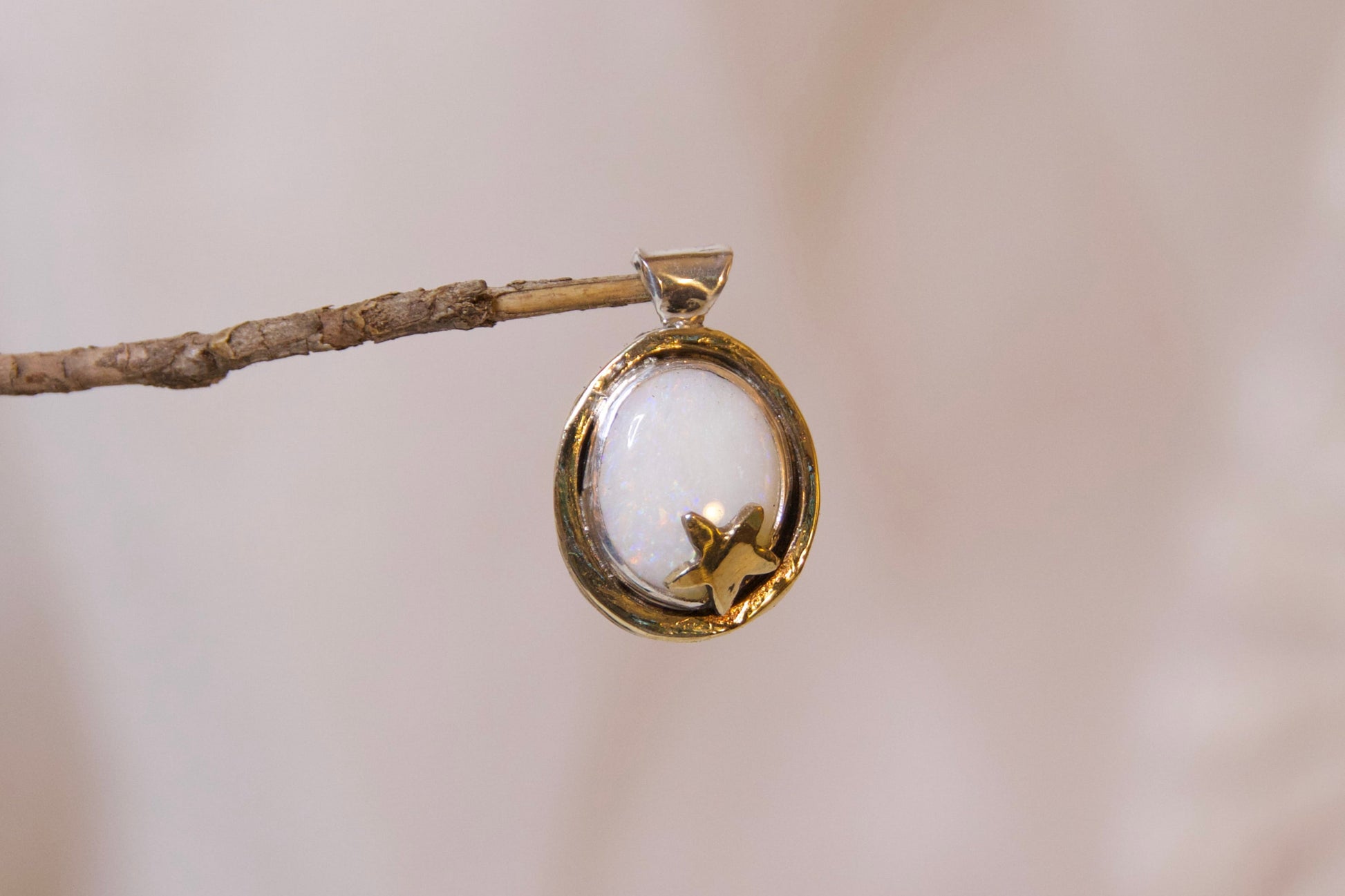one of a kind brass and opal whimsical pendant unique jewelry