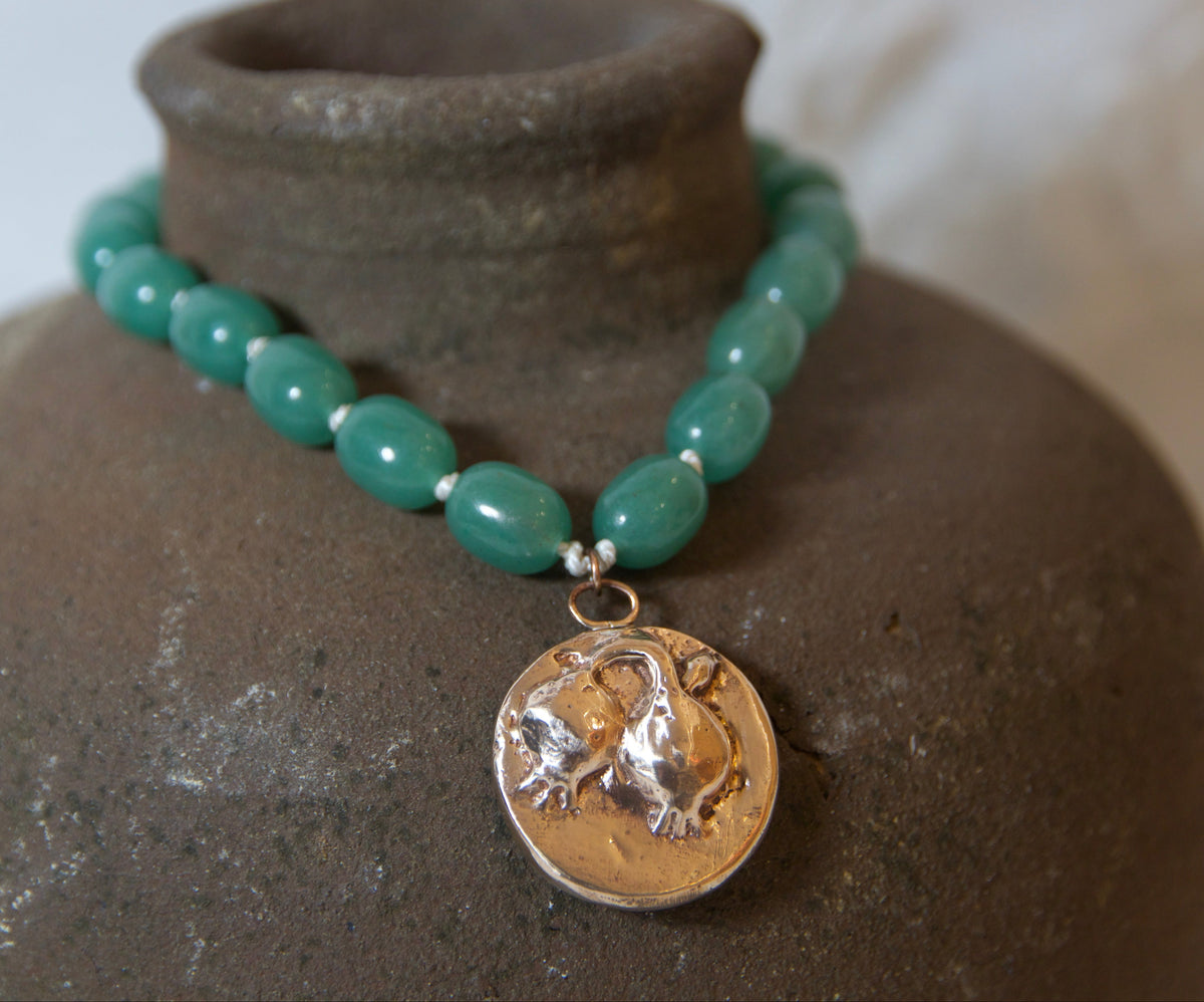 Bronze and green pomegranate necklace