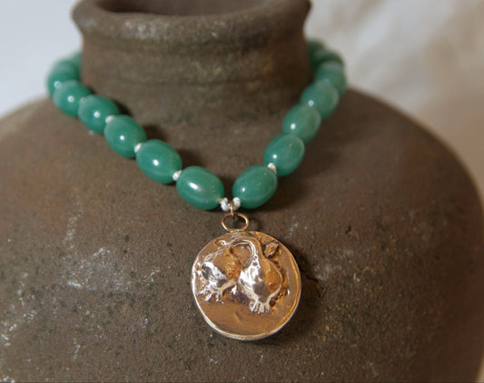 Bronze and green pomegranate necklace
