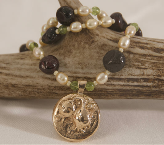 Pomegranate garnet and bronze necklace