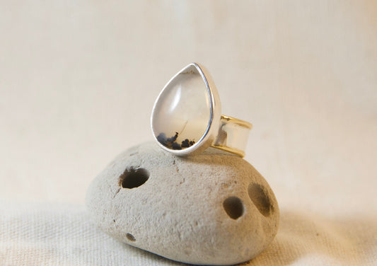 Sterling silver dendritic agate ring