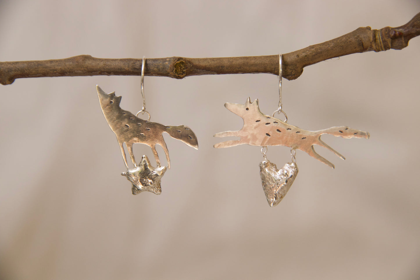 Sterling silver handcrafted dog earrings