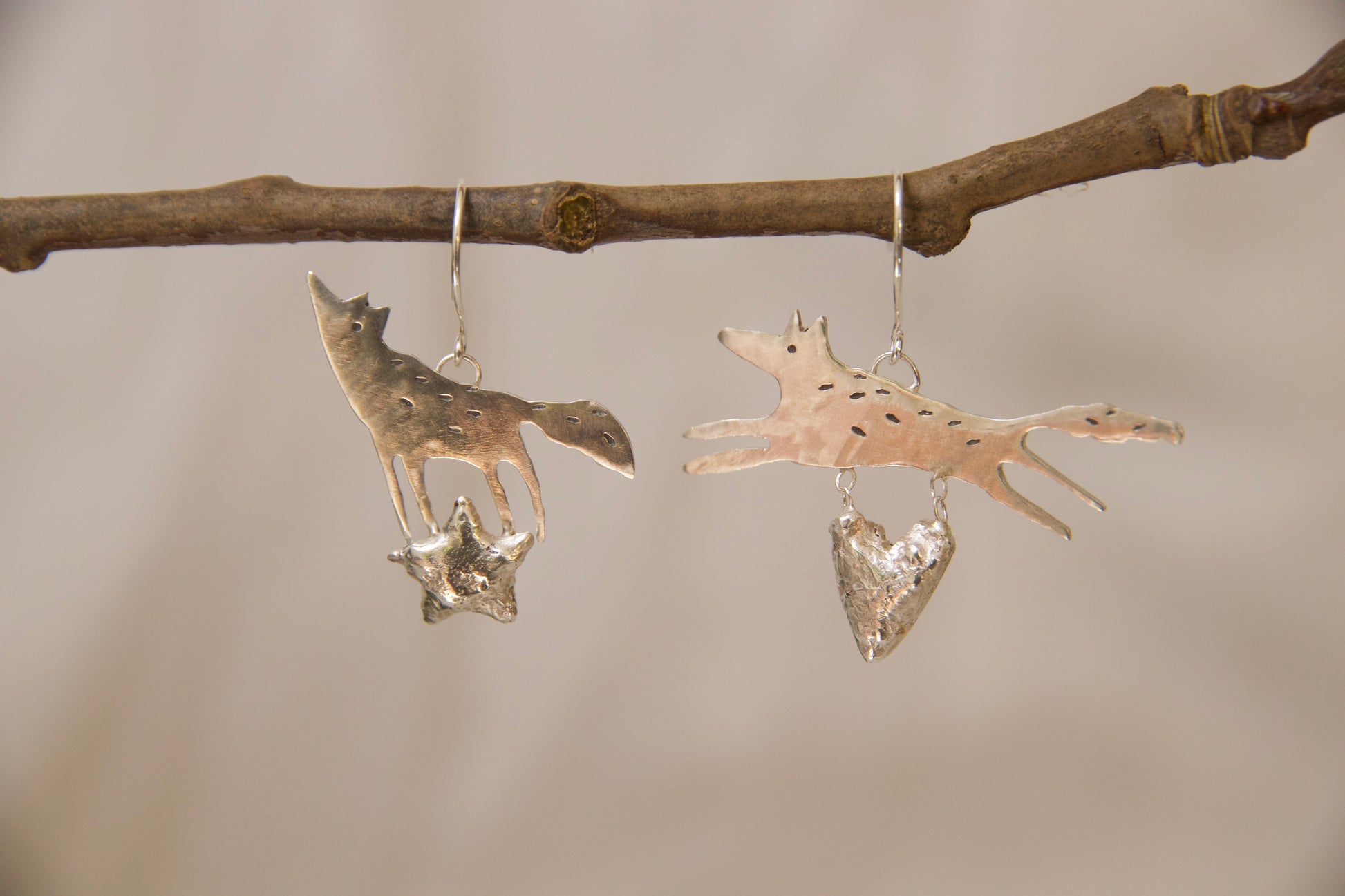 Sterling silver handcrafted dog earrings