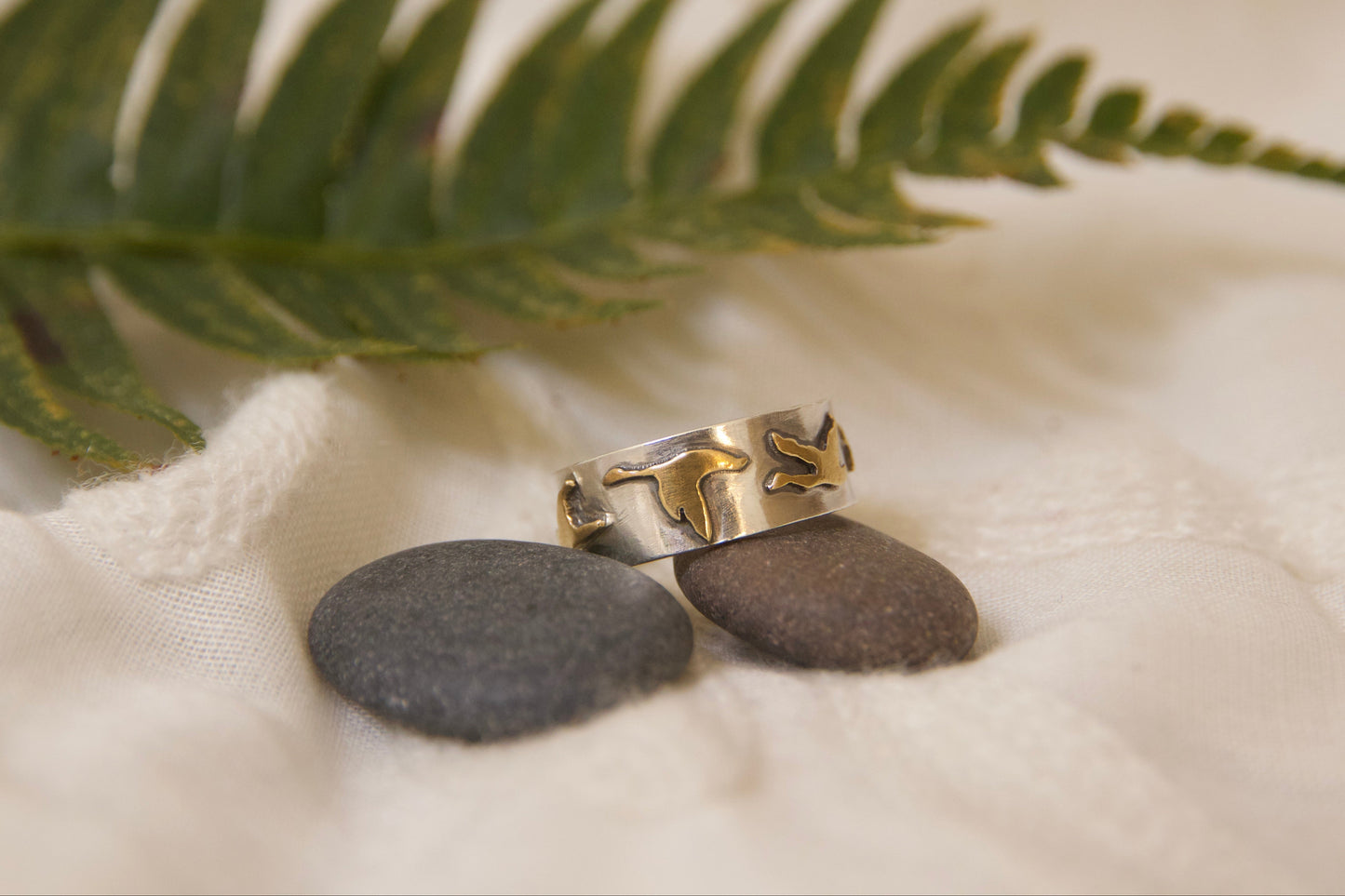 Handmade sterling silver goose ring with star