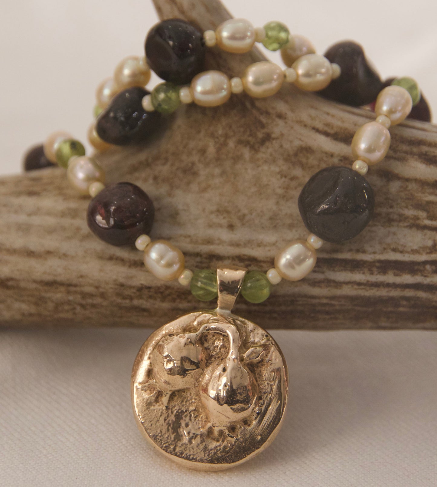 Bronze pomegranate necklace handcrafted one of a kind