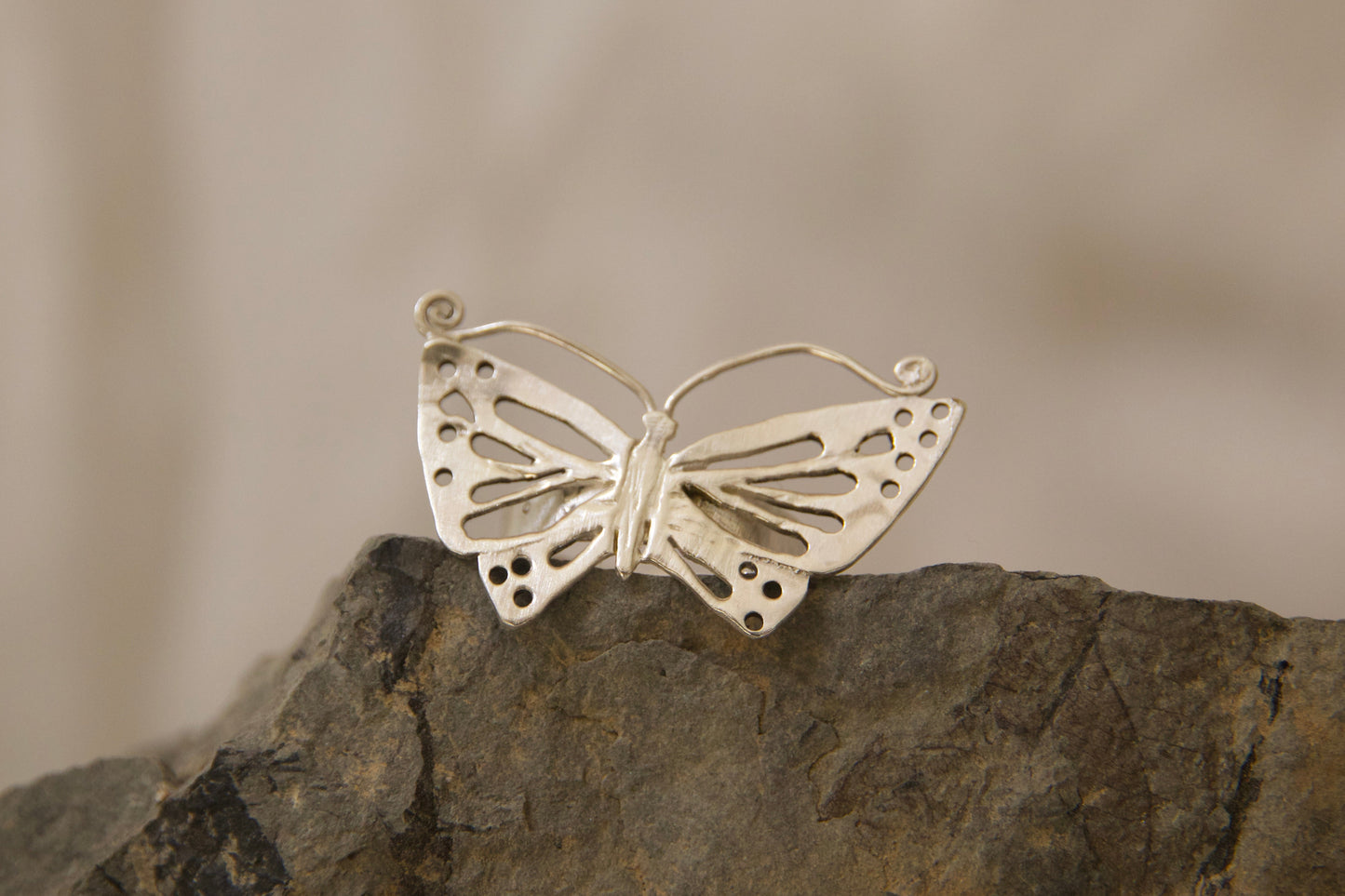 Handcrafted artistically made sterling silver butterfly ring made with love