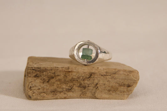 Roman glass bead ring in sterling silver