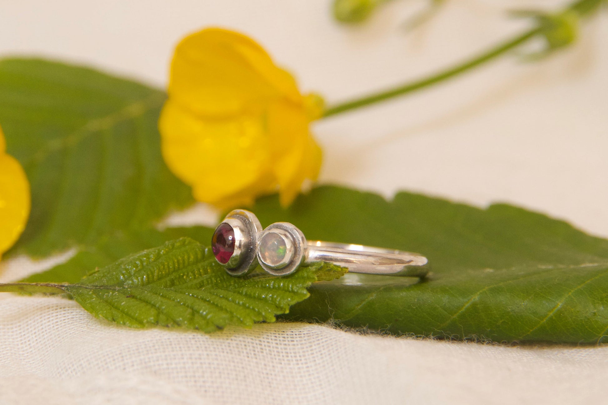 Two gemstones set in sterling silver