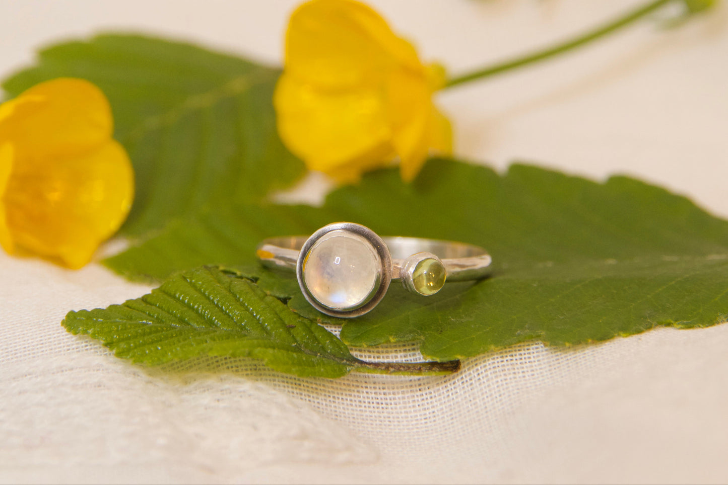 Moonstone and peridot set in sterling silver