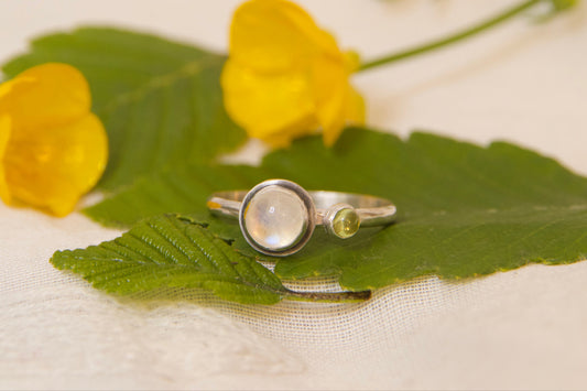 Moonstone and peridot set in sterling silver