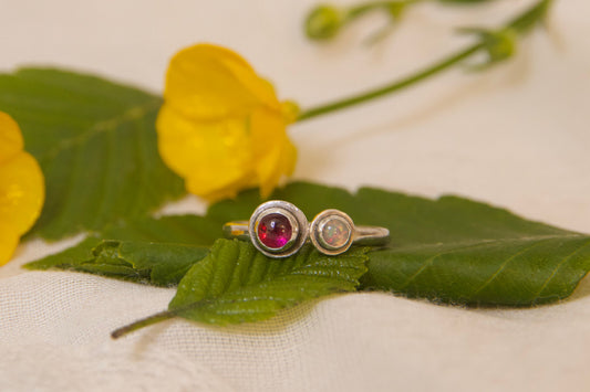 Sterling silver garnet and opal one of a kind ring