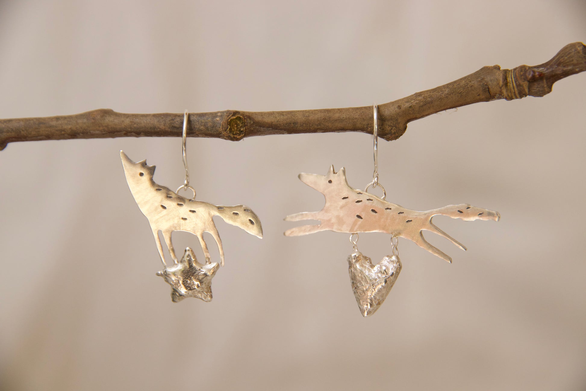 One of a kind jumping and moon gazing earrings