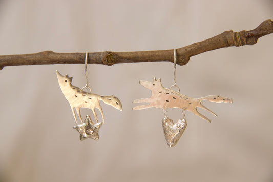 One of a kind jumping and moon gazing earrings