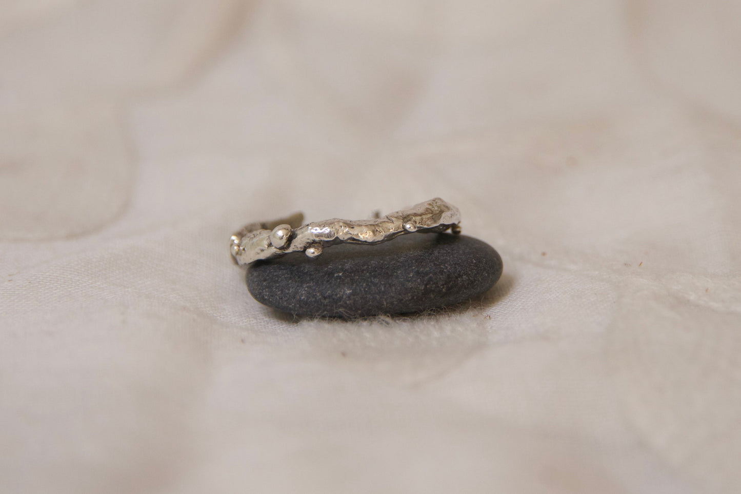 Naturally textured ring band with sterling silver bubbles