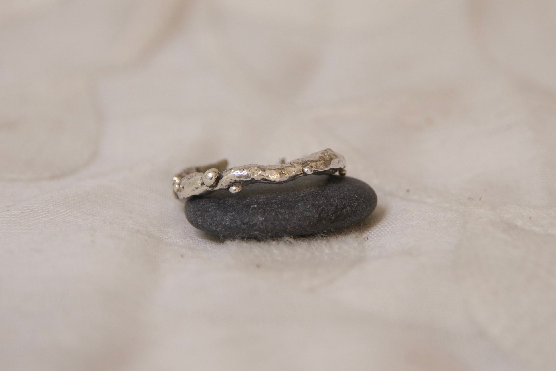 Naturally textured ring band with sterling silver bubbles