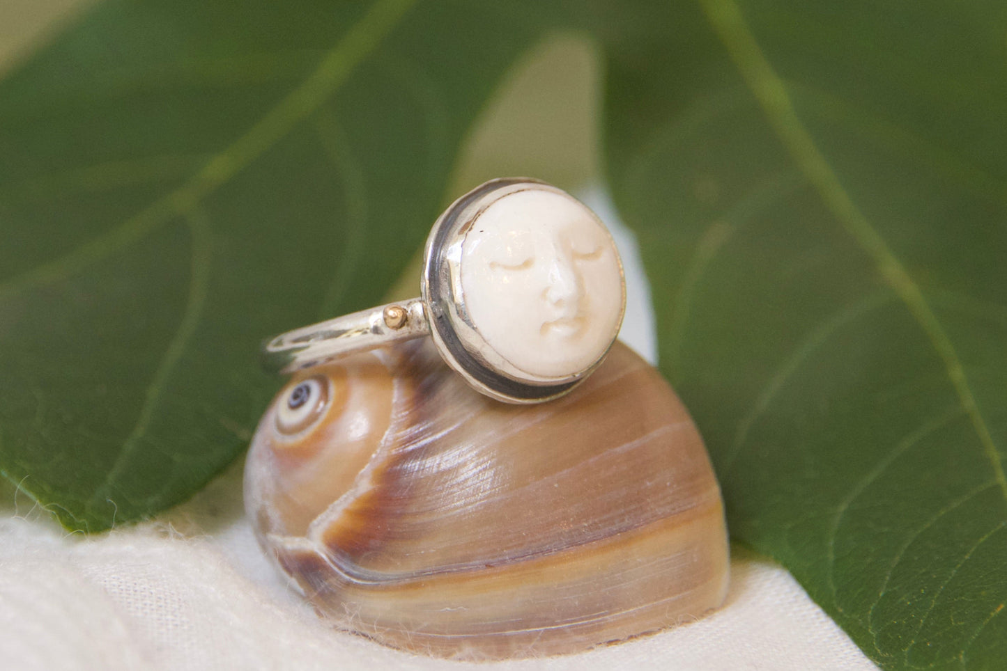 Sterling silver brass and bone ring handmade 