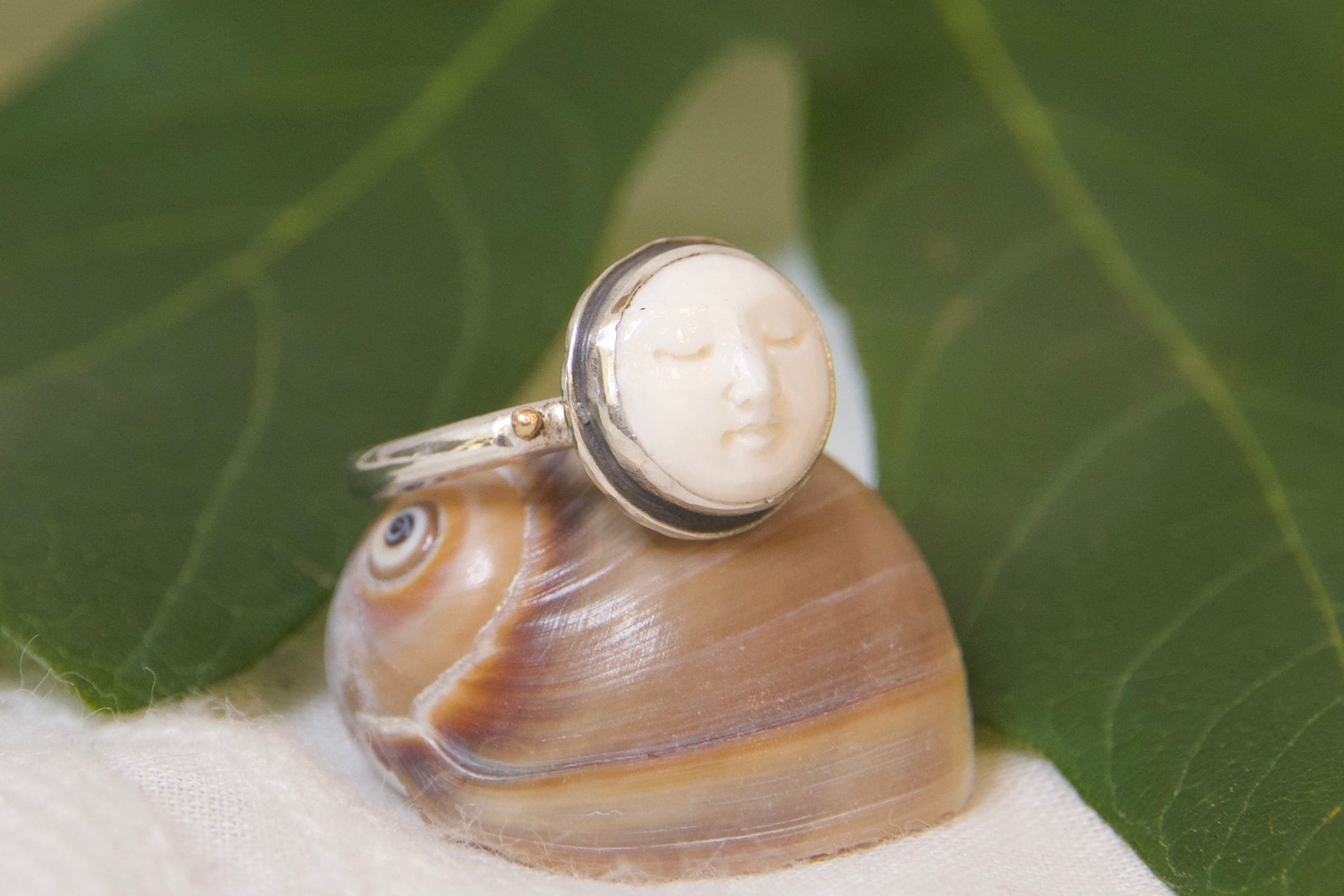 Sterling silver brass and bone ring handmade 