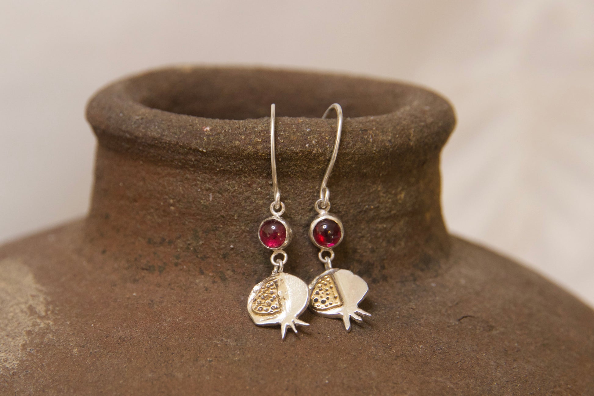 Sterling silver brass and garnet errrings