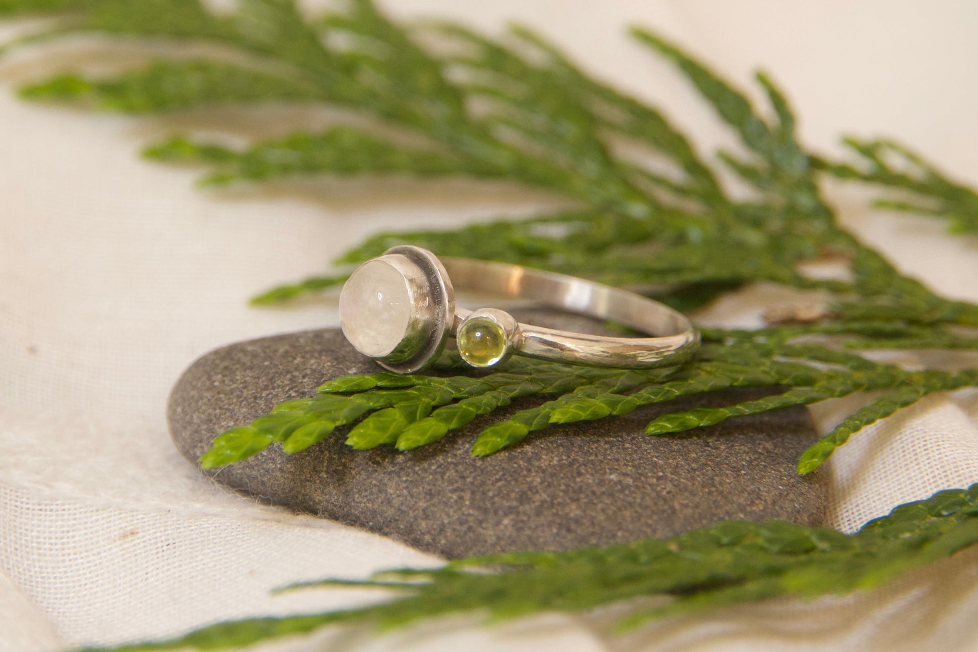 Handmade sterling silver iridescent and green ring