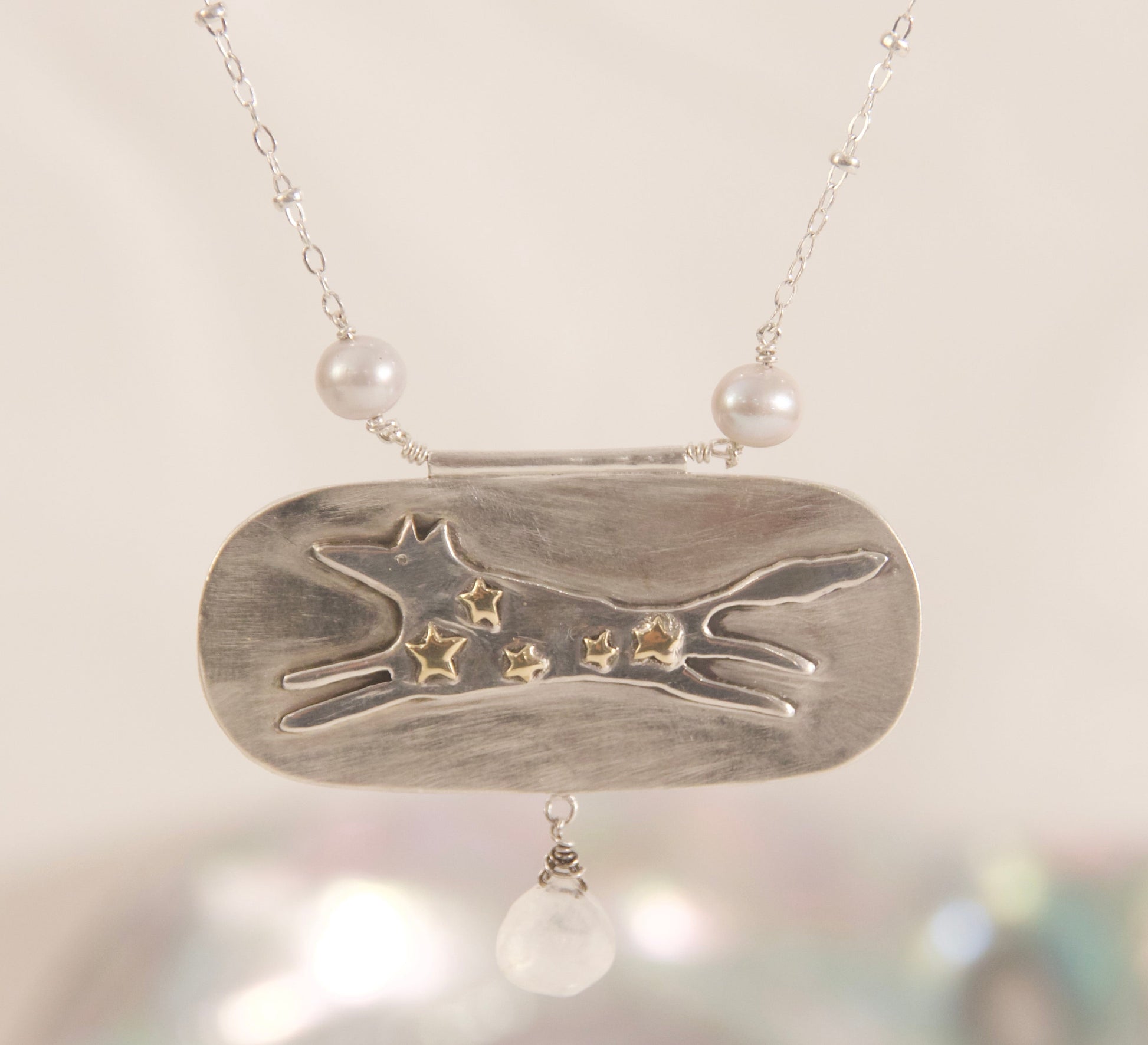 Whimsical one of a kind dog jumping necklace