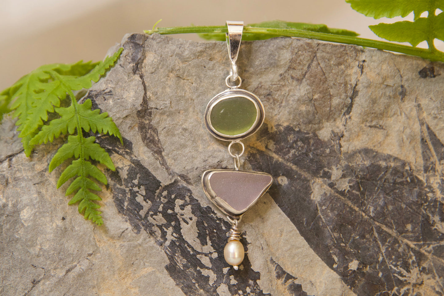 Pink and green sea glass jewelry