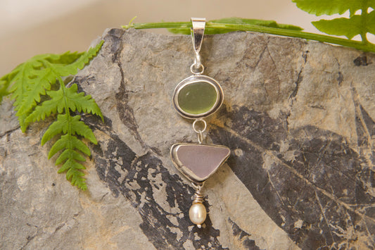Pink and green sea glass jewelry