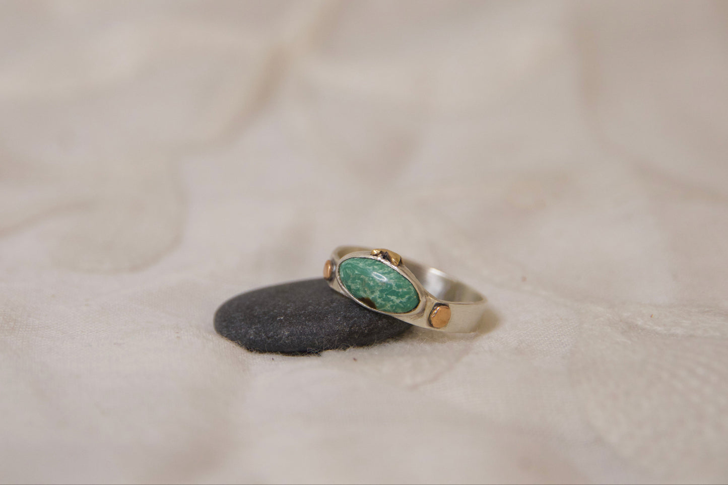 Sterling silver and brass colorful ring